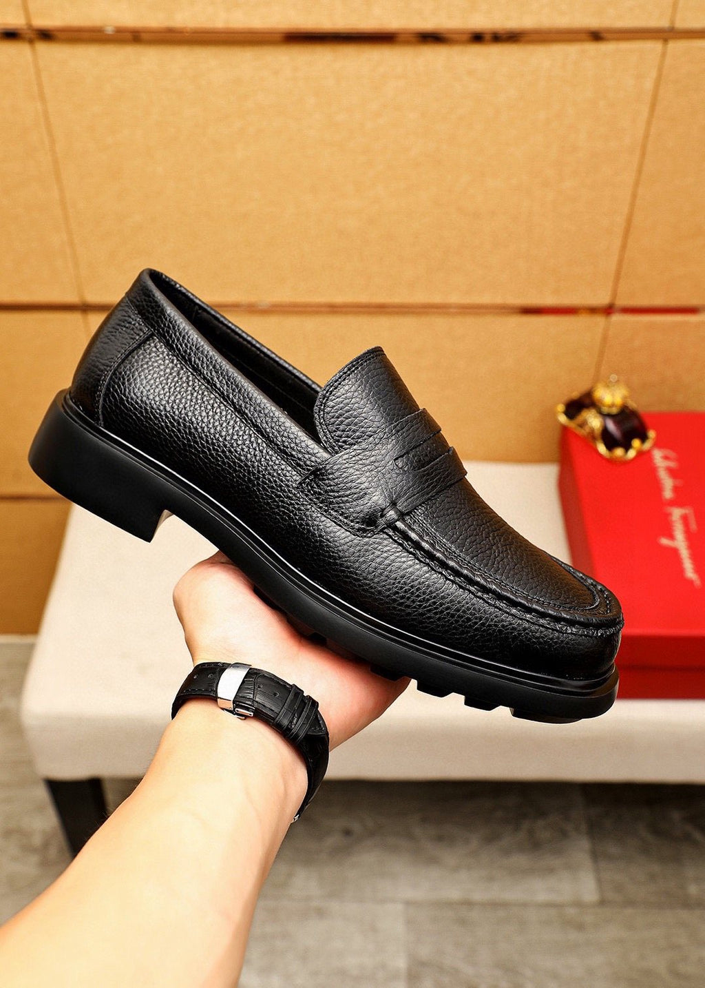 Ferragamo Textured Slip-On Loafers — model