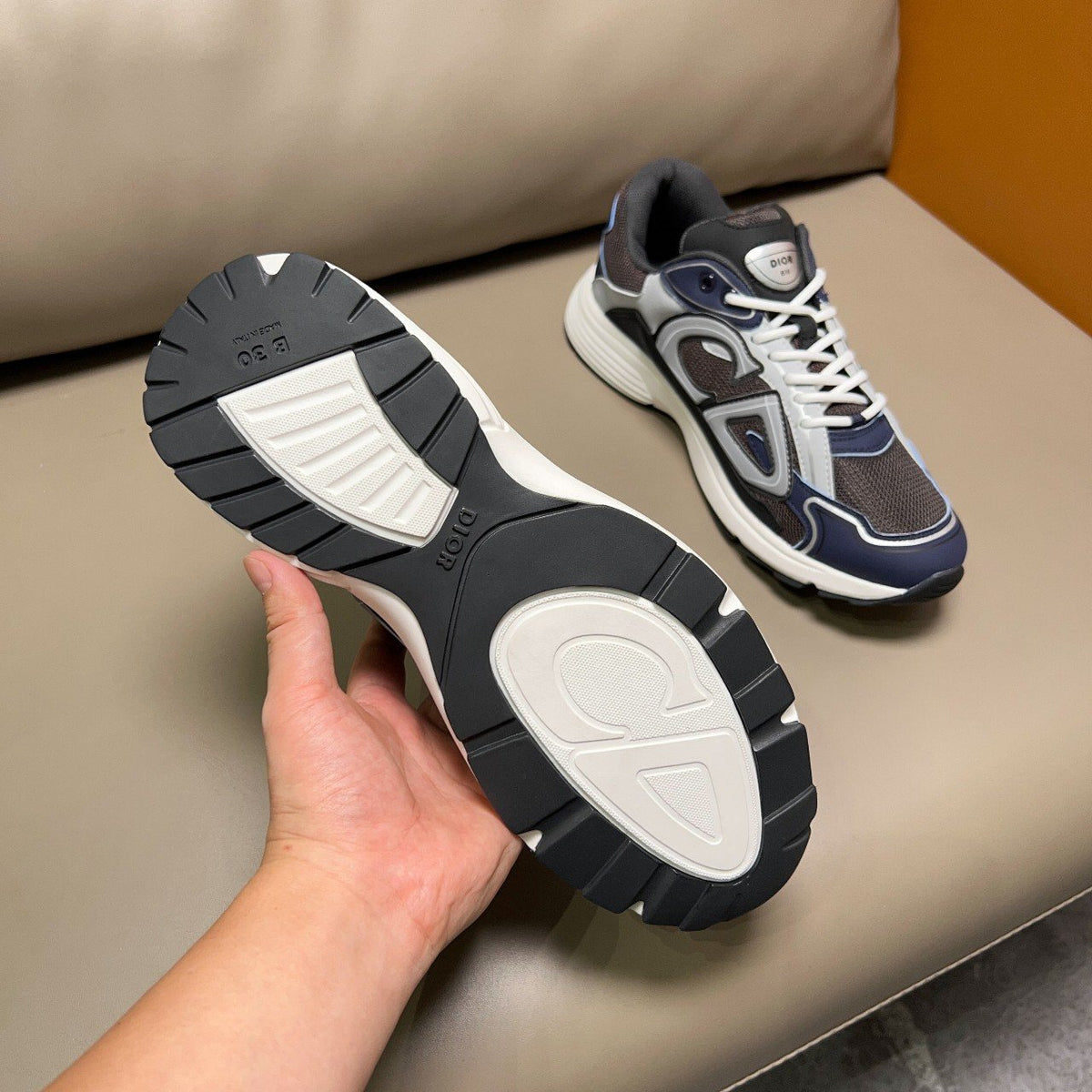 Dior Navy Blue and Charcoal Gray Sneakers — detail