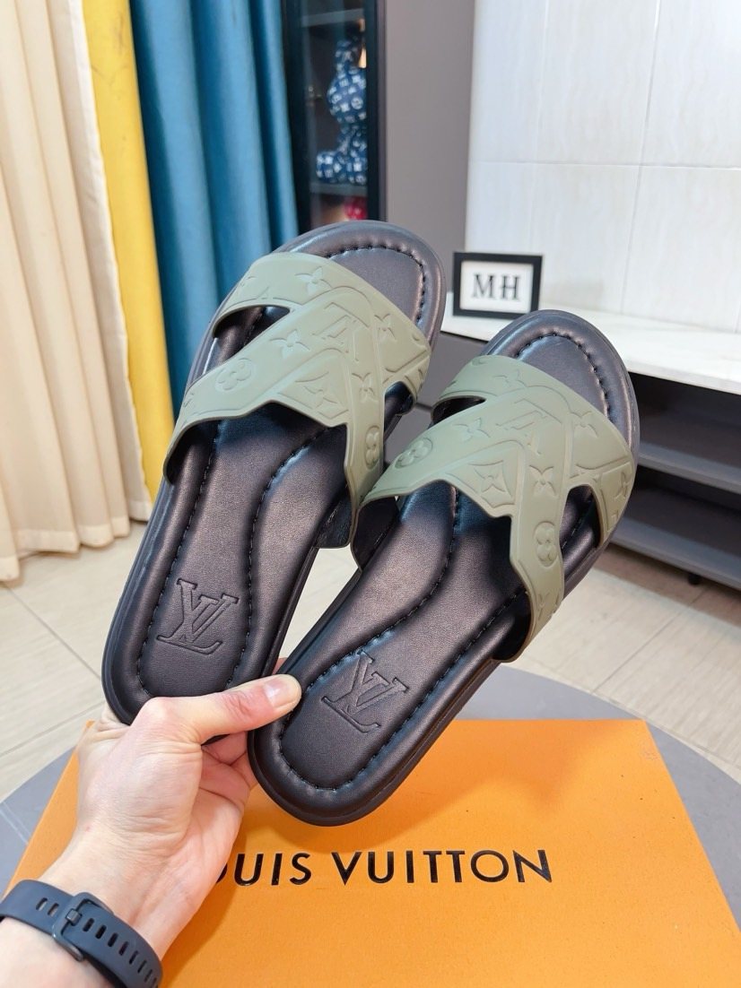 Louis Vuitton Embossed Strap Slide Sandals — front